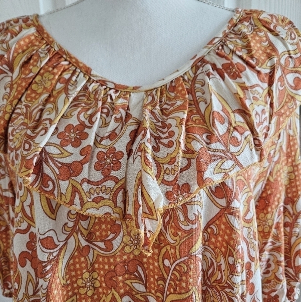 SUGARFOX BOHO PULLOVER TOP SZ M ORANGE GOLD - Picture 2 of 7